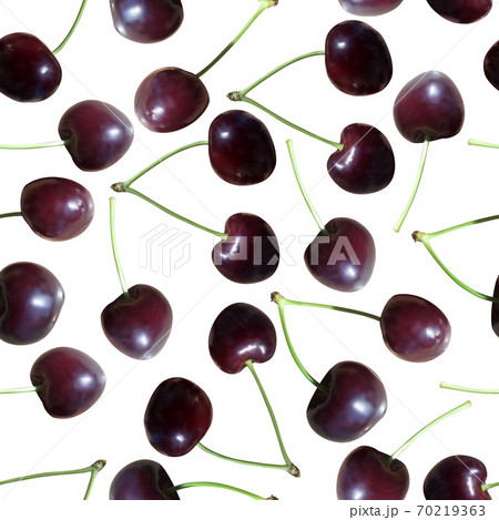 Vector seamless texture of realistic cherries or sweet cherries with chopsticks isolated on a white background. 70219363
