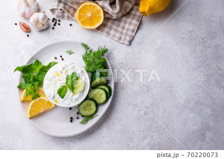 Traditional Greek sauce or appetizer tzatziki Traditional Greek sauce or appetizer tzatziki 70220073