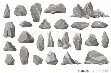 Rock stones and debris of the mountain. Gravel, gray stone. Collection of stones of various shapes 70220739