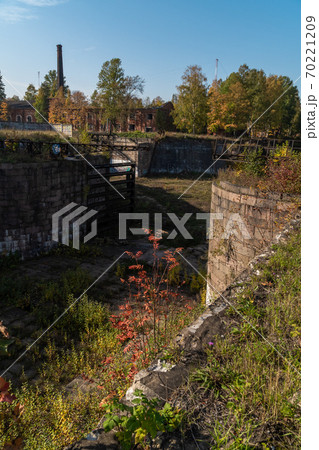 Russia. Kronshtadt. Picturesque autumn views of the historic Petrovsky dock in Kronstadt. 70221209