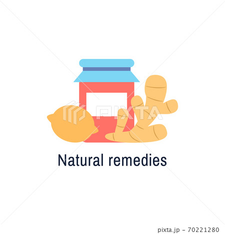 Natural medicine logo design isolated flat icon. Natural treatment sign. Lemon, ginger, berry jam, honey. Flu or cold medicine. Natural organic health care product Virus prevention illustration Natural medicine logo design isolated flat icon. Natural treatment sign. Lemon, ginger, berry jam, honey. Flu or cold medicine. Natural organic health care product Virus prevention illustration 70221280