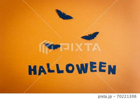 Halloween paper bats and word halloween on the orange background. Halloween paper bats and word halloween on the orange background. 70221306