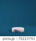 Light pastel pink round podium on blue background. Studio minimal stage, display product, marketing show. Vector 3d render realistic illustration. 70223741