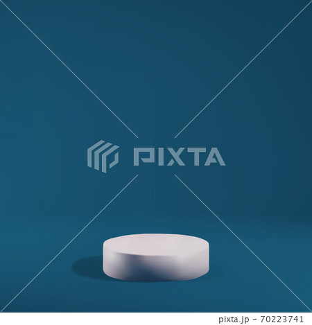 Light pastel pink round podium on blue background. Studio minimal stage, display product, marketing show. Vector 3d render realistic illustration. 70223741
