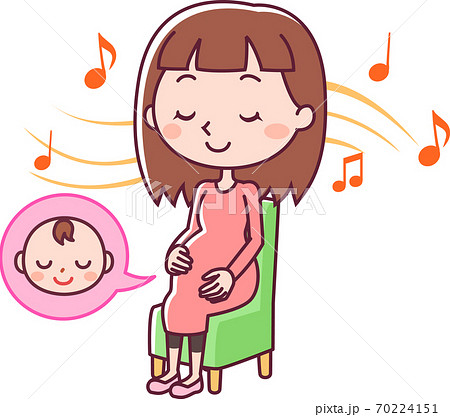 音楽を聴く妊婦と赤ちゃんのイラスト素材