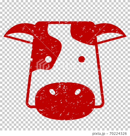 郵票，牛，牛，牛，動物的臉，生肖圖標，grunge紅色 70224326