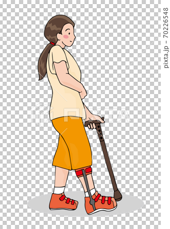 短下肢装具を付けて杖歩行する女性2 70226548