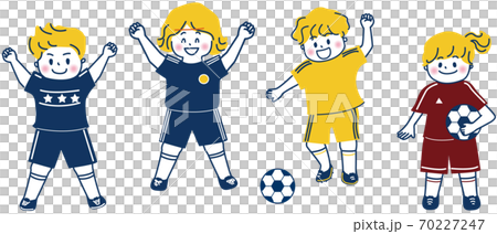 サッカーで喜ぶ子供たちのイラストのイラスト素材