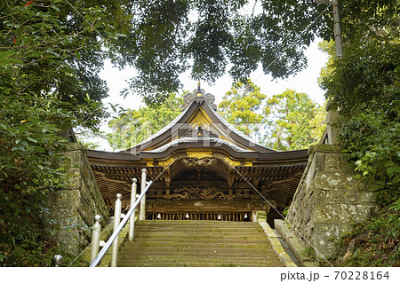 千葉県香取市佐原 諏訪神社 本殿と石段の写真素材