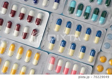 medical pills and tablets drug antibiotics capsule pills Pharmaceutical medicament top view. Space for text medical pills and tablets drug antibiotics capsule pills Pharmaceutical medicament top view. Space for text 70229049