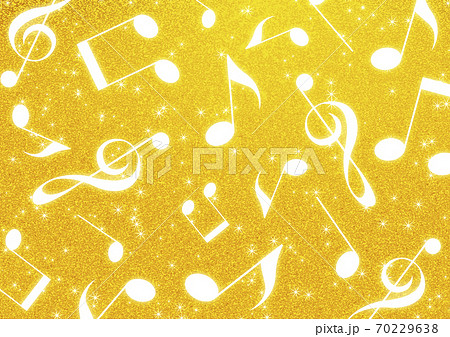 音楽 音符 背景 模様 テキスタイル イラスト 金色 黄色 キラキラのイラスト素材