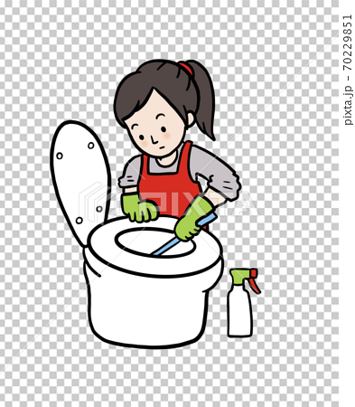 家事代行サービスでトイレ掃除をする女性左向きのイラスト素材