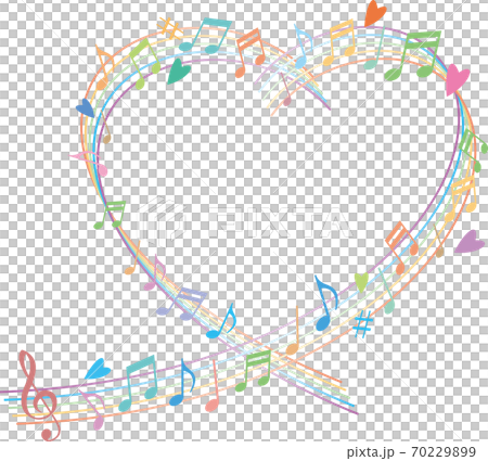 ハート型の五線譜と音符のイメージイラスト ハート型の五線譜と音符のイメージイラスト 70229899