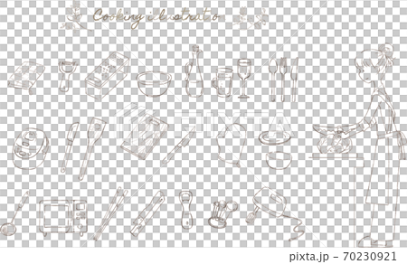 女人和廚房用具線描插圖集 70230921