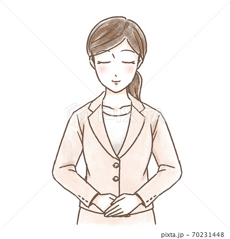 スーツの女性　おじぎ　ベージュ 70231448
