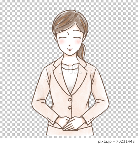 スーツの女性　おじぎ　ベージュ 70231448