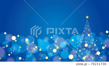 クリスマスツリー キラキライルミネーション背景 青のイラスト素材