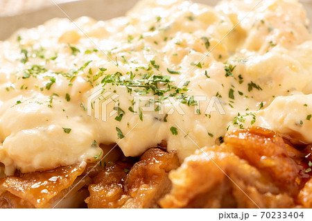タルタルソース(チキン南蛮にかけられたもの)のアップ。 タルタルソース(チキン南蛮にかけられたもの)のアップ。 70233404