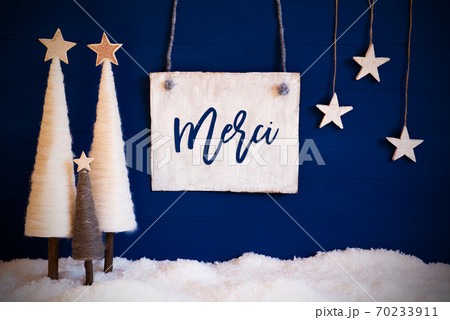 Christmas Tree, Blue Background, Snow, Merci Means Thank You Christmas Tree, Blue Background, Snow, Merci Means Thank You 70233911