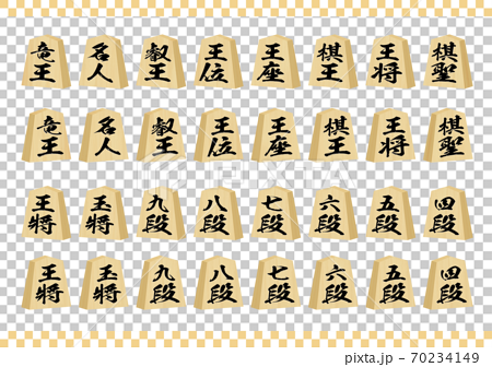 8 major titles of shogi, king, dan piece, diagonal bird's-eye view white background 70234149