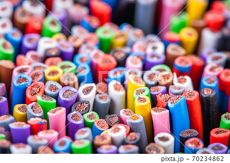 Bundle of electrical colorful cable close-up Bundle of electrical colorful cable close-up 70234862
