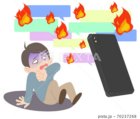 ネット炎上に怯えて青ざめる男性 - イメージイラスト ネット炎上に怯えて青ざめる男性 - イメージイラスト 70237268