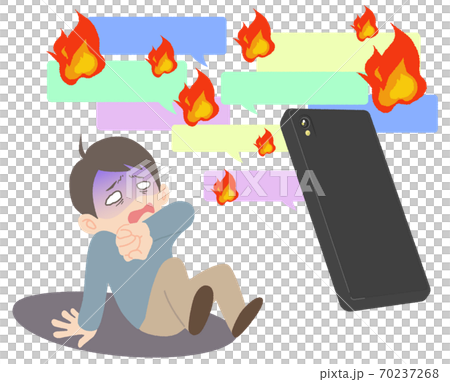 ネット炎上に怯えて青ざめる男性 - イメージイラスト ネット炎上に怯えて青ざめる男性 - イメージイラスト 70237268