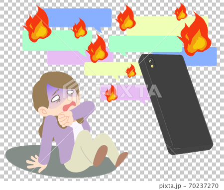 ネット炎上に怯えて青ざめる女性 イメージイラストのイラスト素材 ネット炎上に怯えて青ざめる女性 イメージイラストのイラスト素材