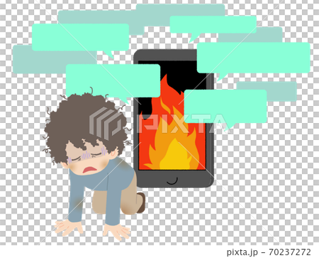 ネット炎上で痛い目を見た男性 - イメージイラスト ネット炎上で痛い目を見た男性 - イメージイラスト 70237272