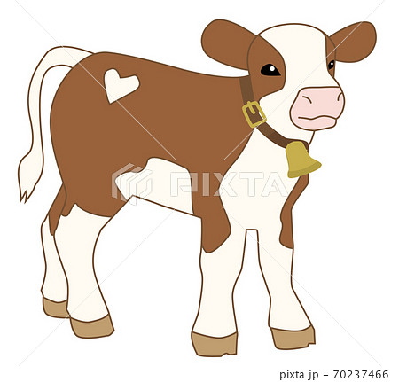 21年 丑年の年賀状素材 牛のかわいいイラスト ハート模様の茶色い仔牛のイラスト素材