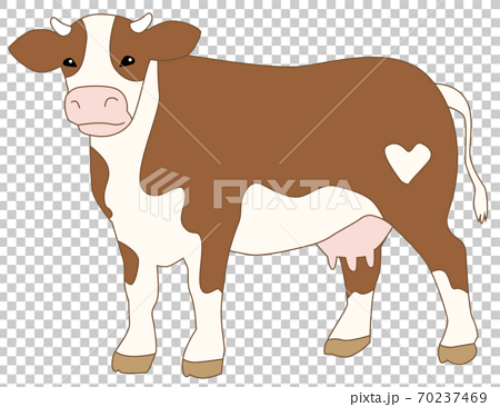 21年 丑年の年賀状素材 牛のかわいいイラスト ハート模様の茶色い牛のイラスト素材