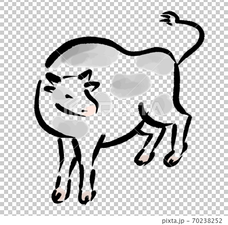 2021年　丑年の年賀状素材　牛の和風イラスト　手描き水墨画風の牛 70238252