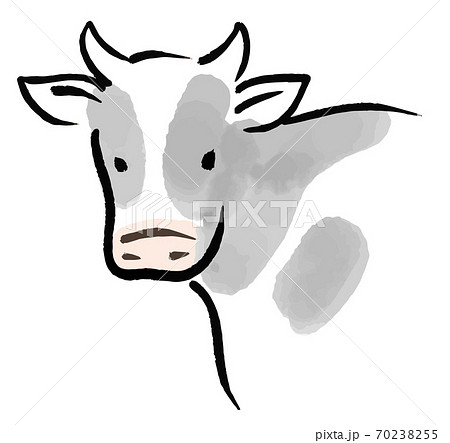 21年 丑年の年賀状素材 牛の和風イラスト 手描き水墨画風の牛4のイラスト素材