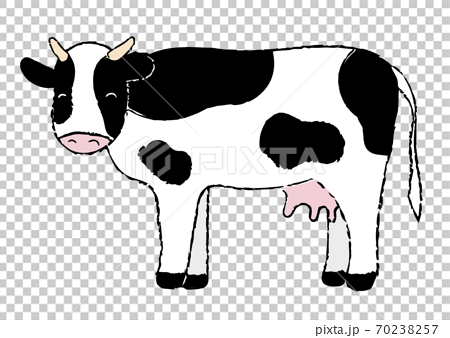 21年 丑年の年賀状素材 牛のかわいいイラスト 手描き水クレヨン画風の牛のイラスト素材