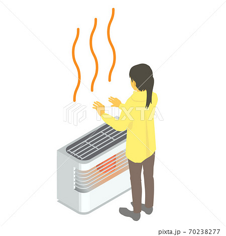 ストーブの前で手を温める女性のベクターイラストのイラスト素材