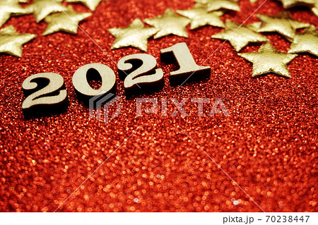 Happy New year 2021 with space copy on red glitter background Happy New year 2021 with space copy on red glitter background 70238447