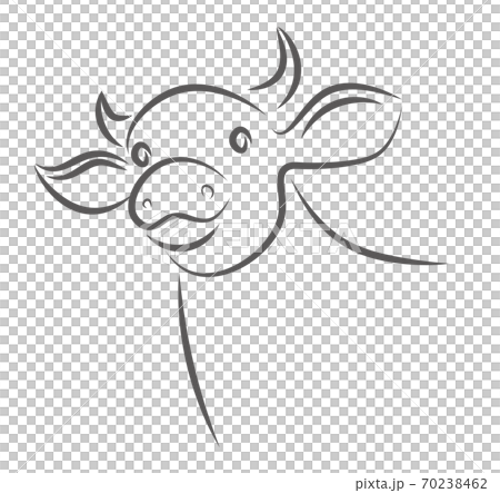 021年 丑年の年賀状素材 牛のシンプルなイラスト かわいい牛の顔のイラスト素材 70238462 Pixta