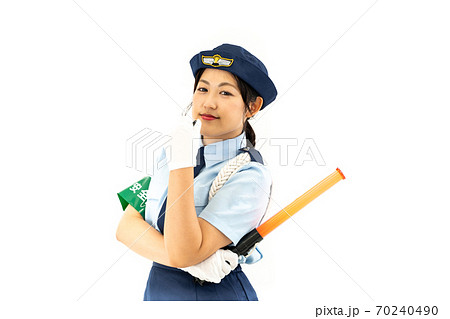交通整理をする婦人警官の写真素材