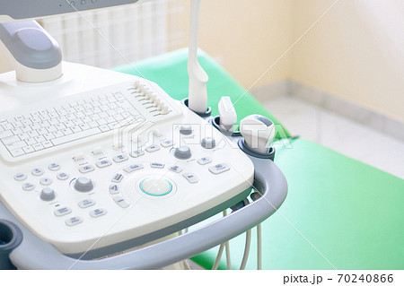Close-up of the ultrasound machine in the clinic. Close-up of the ultrasound machine in the clinic. 70240866