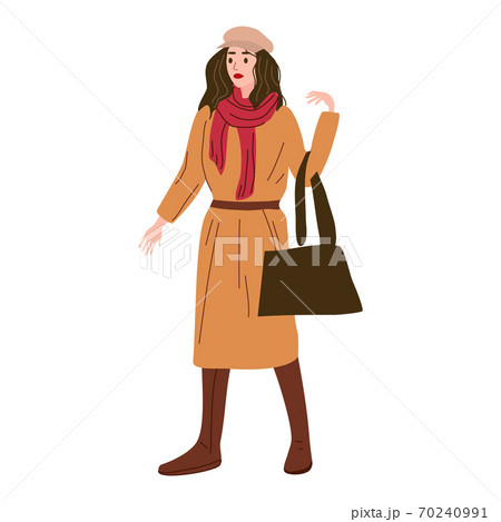 Young woman in autumn trendy clothes street fashionable style outwear female. Trendy vector style isolated 70240991