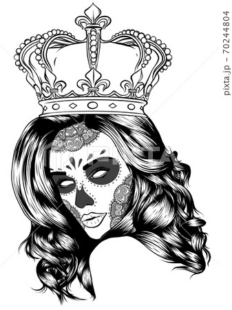 Female skull with a crown and long hair. Queen... - Stock Illustration  [70244804] - PIXTA