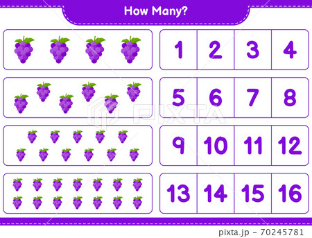 Counting game, how many Grape. Educational children game, printable worksheet, vector illustration Counting game, how many Grape. Educational children game, printable worksheet, vector illustration 70245781