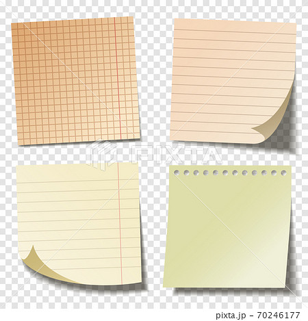 Realistic blank sticky notes. Colored sheets of note papers. Paper reminder. Vector illustration. Realistic blank sticky notes. Colored sheets of note papers. Paper reminder. Vector illustration. 70246177