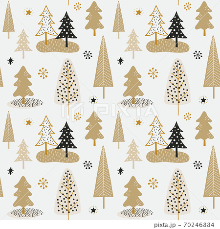手描きのツリー クリスマス向けシームレスパターンのイラスト素材
