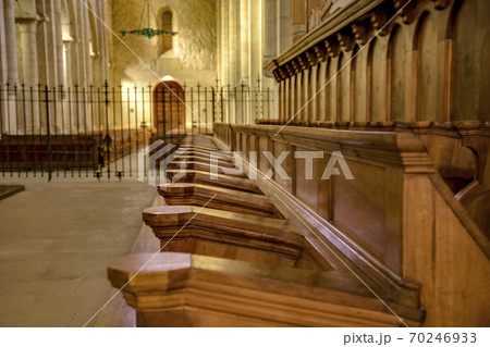 Church pews in a monastery 70246933