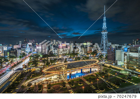 愛知県 名古屋都市風景 オアシス21 テレビ塔夕景 愛知県 名古屋都市風景 オアシス21 テレビ塔夕景 70247679