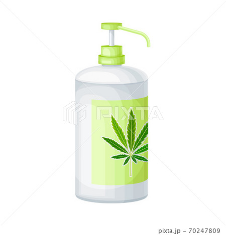 Dispenser Bottle with Cream or Lotion with Hemp Ingredient as Organic Cosmetic Product Vector Illustration 70247809