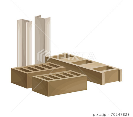 Bricks and Metal Profiles with Hemp Component as Construction Material Vector Illustration 70247823
