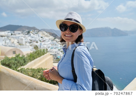 Portrait of middle aged woman on Santorini island 70247867