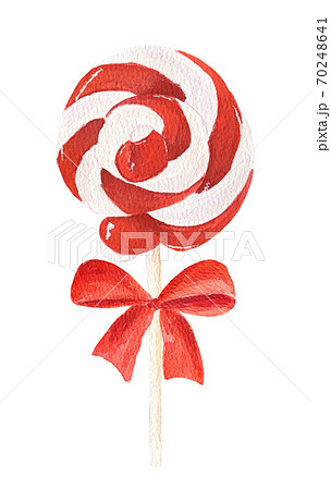 Watercolor Red Lollipop With Red Bow Isolated のイラスト素材